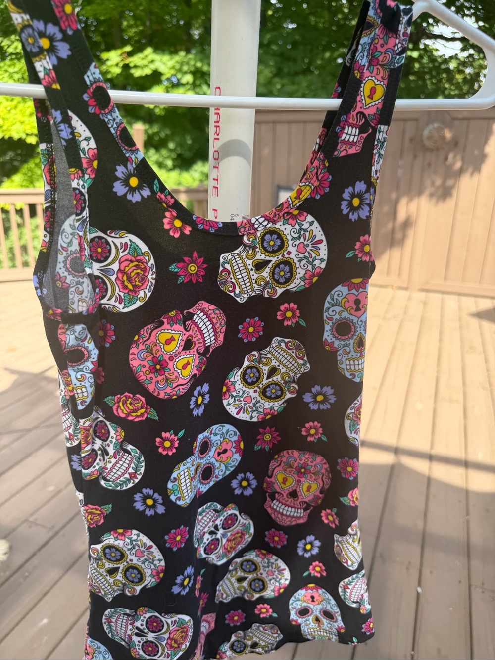 Black Floral Skull Tank Top with Pink Accents and inner top -2 items - Picture 8 of 8